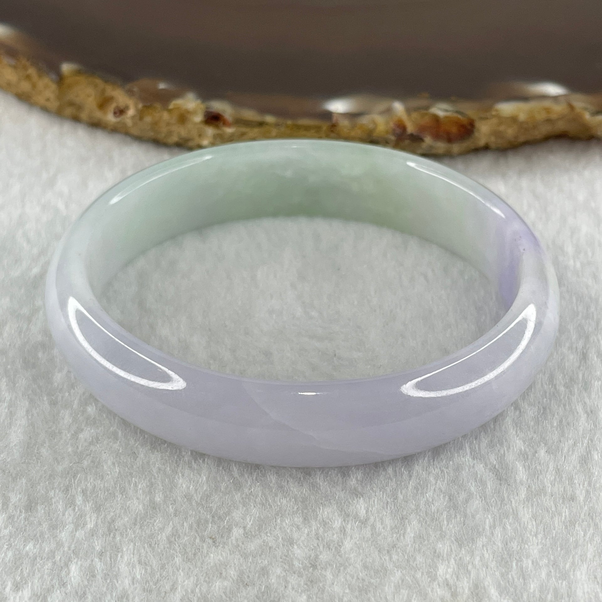 Type A Natural Jelly Lavender Light Green Jadeite Oval Bangle 31.54g Inner Diameter 53.6mm 12.0 by 5.9mm (Internal Lines) - Huangs Jadeite and Jewelry Pte Ltd