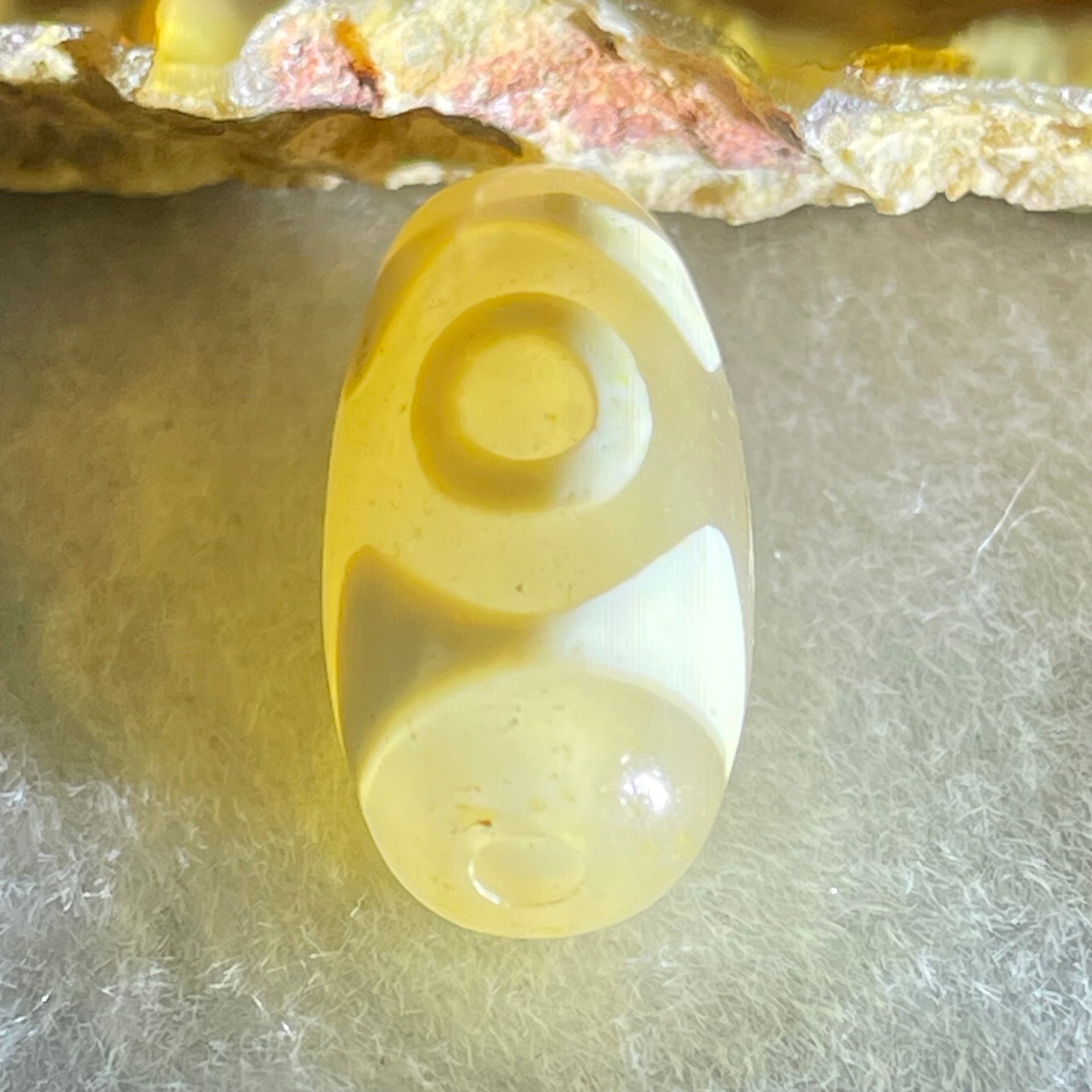 Natural Powerful Tibetan Old Oily Agate 3 Eyes Dzi Bead Heavenly Master (Tian Zhu) 三眼天诛 2.84g 19.8 by 10.0mm - Huangs Jadeite and Jewelry Pte Ltd