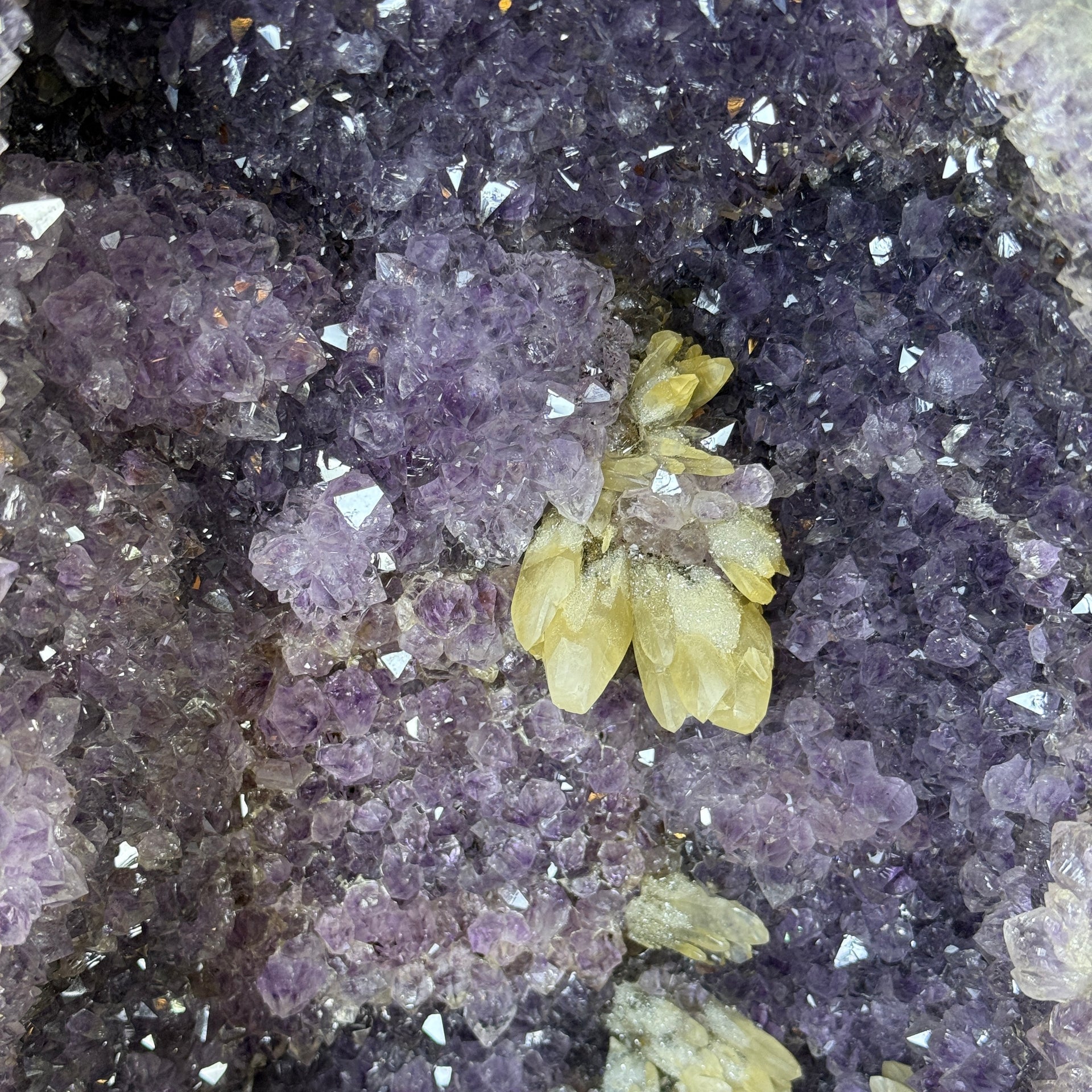 Natural Brazil Triangular Shape Amethyst with White Calcite and  Cacoxenite Cave 24.119,6g 310.0 by 275.0 by 460.0mm - Huangs Jadeite and Jewelry Pte Ltd