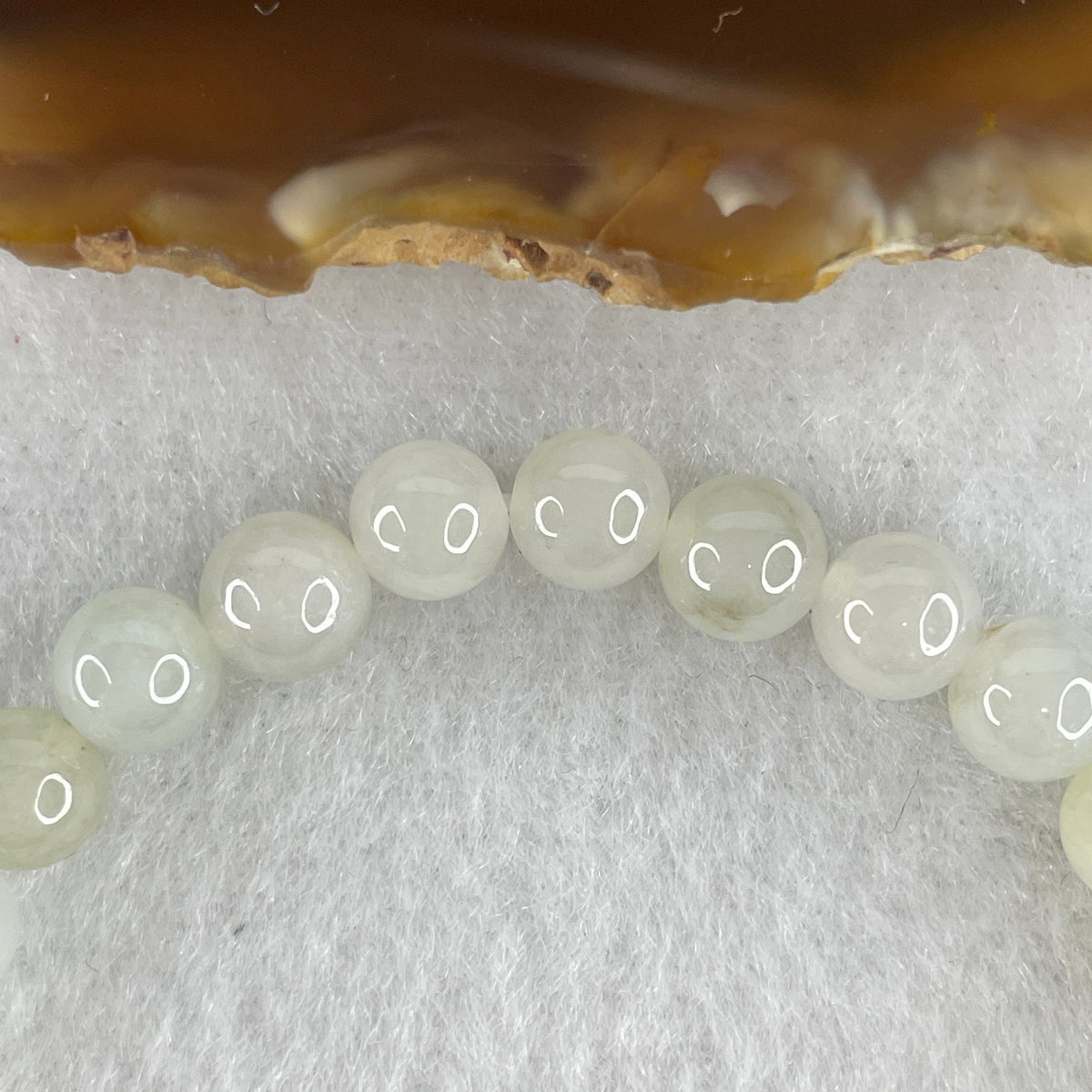 Natural Type A Semi-Icy Faint Green & Brownish Jadeite Bead Bracelet | Untreated Dual-Tone Fei Cui Stretch Bracelet (13.20g | 14.5cm Wrist | 6.7mm | 27 Beads)