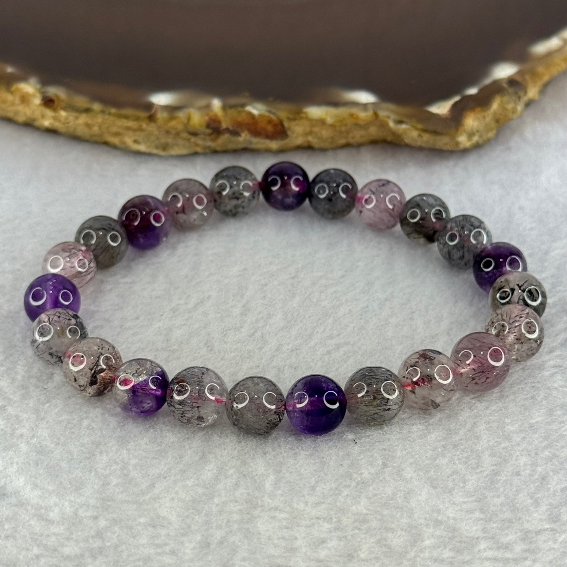 Natural Super 7 Beads Bracelet 17.50g 15.5cm 8.5mm 23 Beads - Huangs Jadeite and Jewelry Pte Ltd