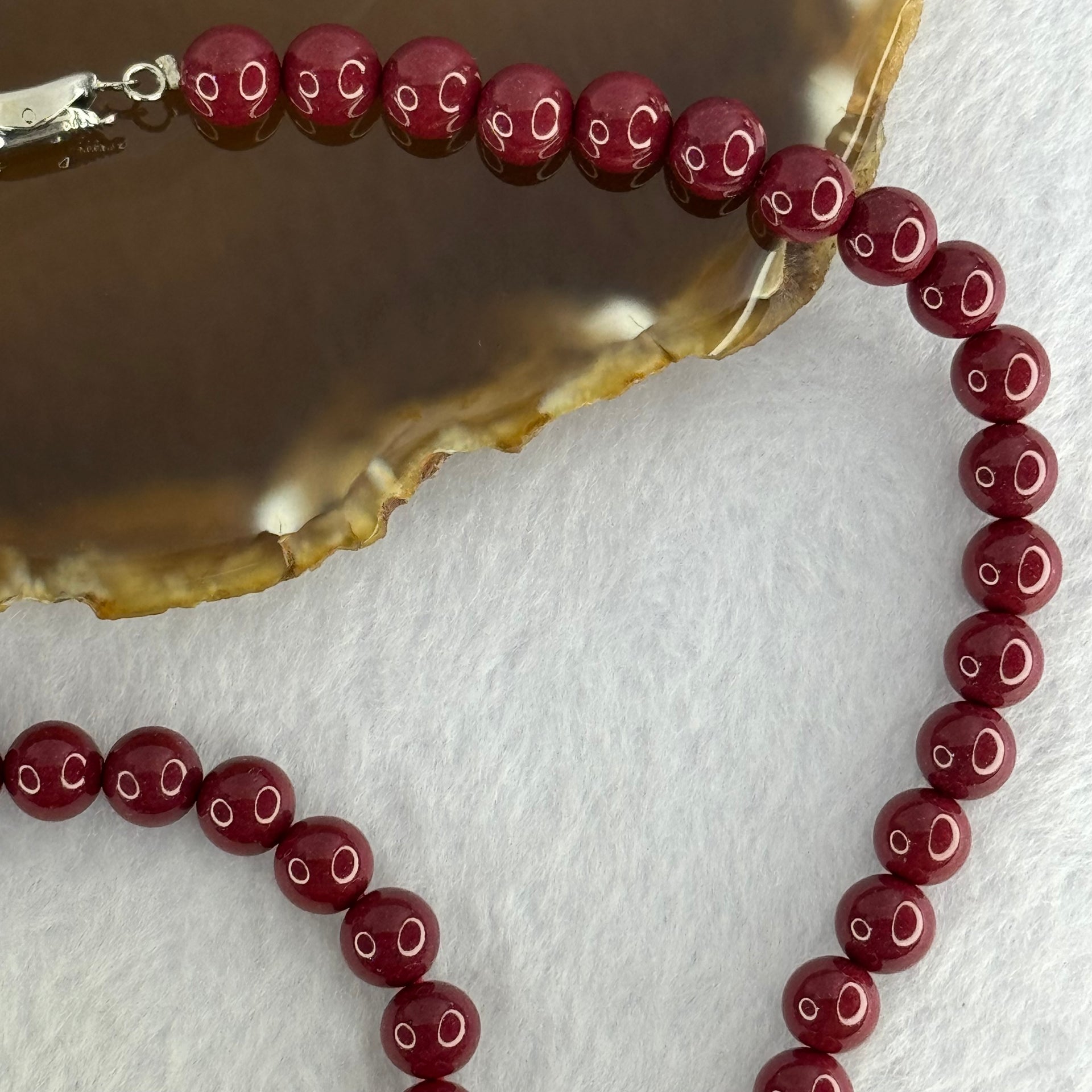 Natural Cinnabar with Amber Bracelet 16cm 8.5mm Necklace with Amber 44cm 8.5mm Set Total Weight 85.30g - Huangs Jadeite and Jewelry Pte Ltd