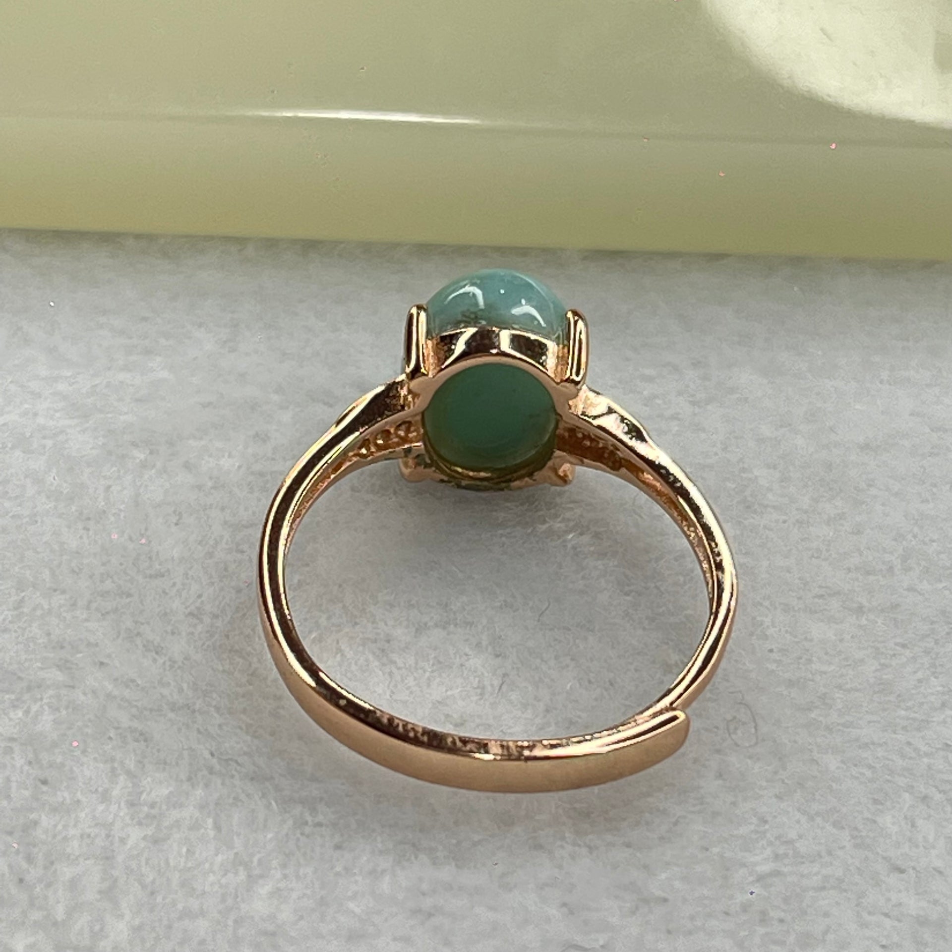 Natural Larimar in S925 Silver Rose Gold Color Ring (Adjustable Size) 2.43g 10.1 by 8.2 by 5.5mm - Huangs Jadeite and Jewelry Pte Ltd