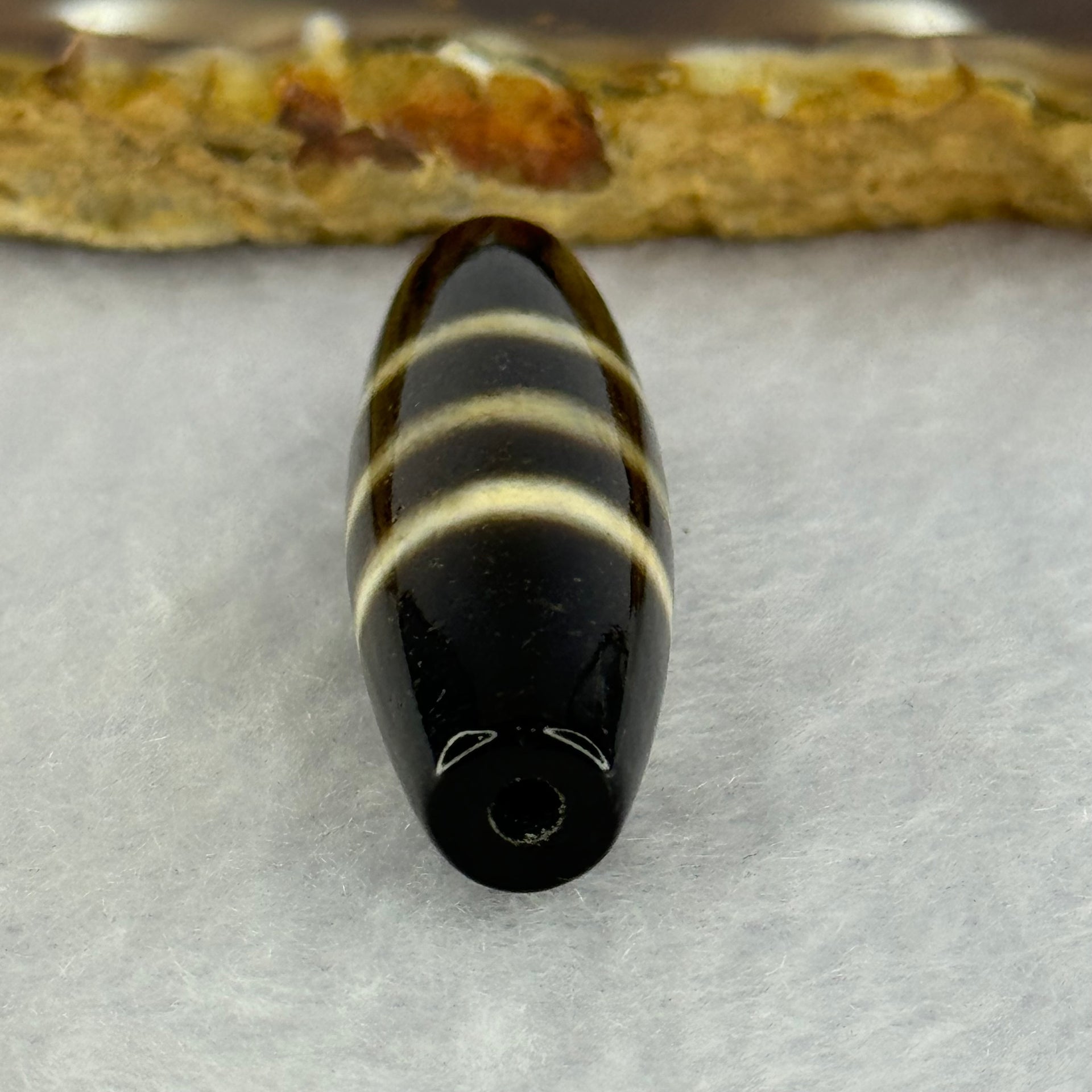 Natural Powerful Tibetan Old Oily Agate 3-Lines Dzi Bead Heavenly Master (Tian Zhu) 8.03g 38.9 by 12.0mm - Huangs Jadeite and Jewelry Pte Ltd