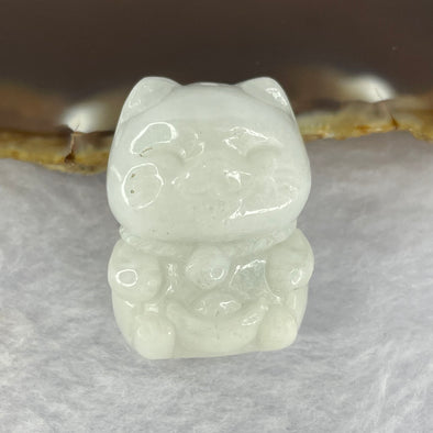 Type A Faint Green Jadeite Fortune Cat 招财猫 18.02g 29.0 by 21.8 by 13.5mm - Huangs Jadeite and Jewelry Pte Ltd
