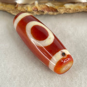 Natural Powerful Tibetan Old Oily Red White Agate One Eye Wood Element Dzi Bead Heavenly Master (Tian Zhu) 一眼木元素天珠 11.06g 38.2 by 13.6mm - Huangs Jadeite and Jewelry Pte Ltd