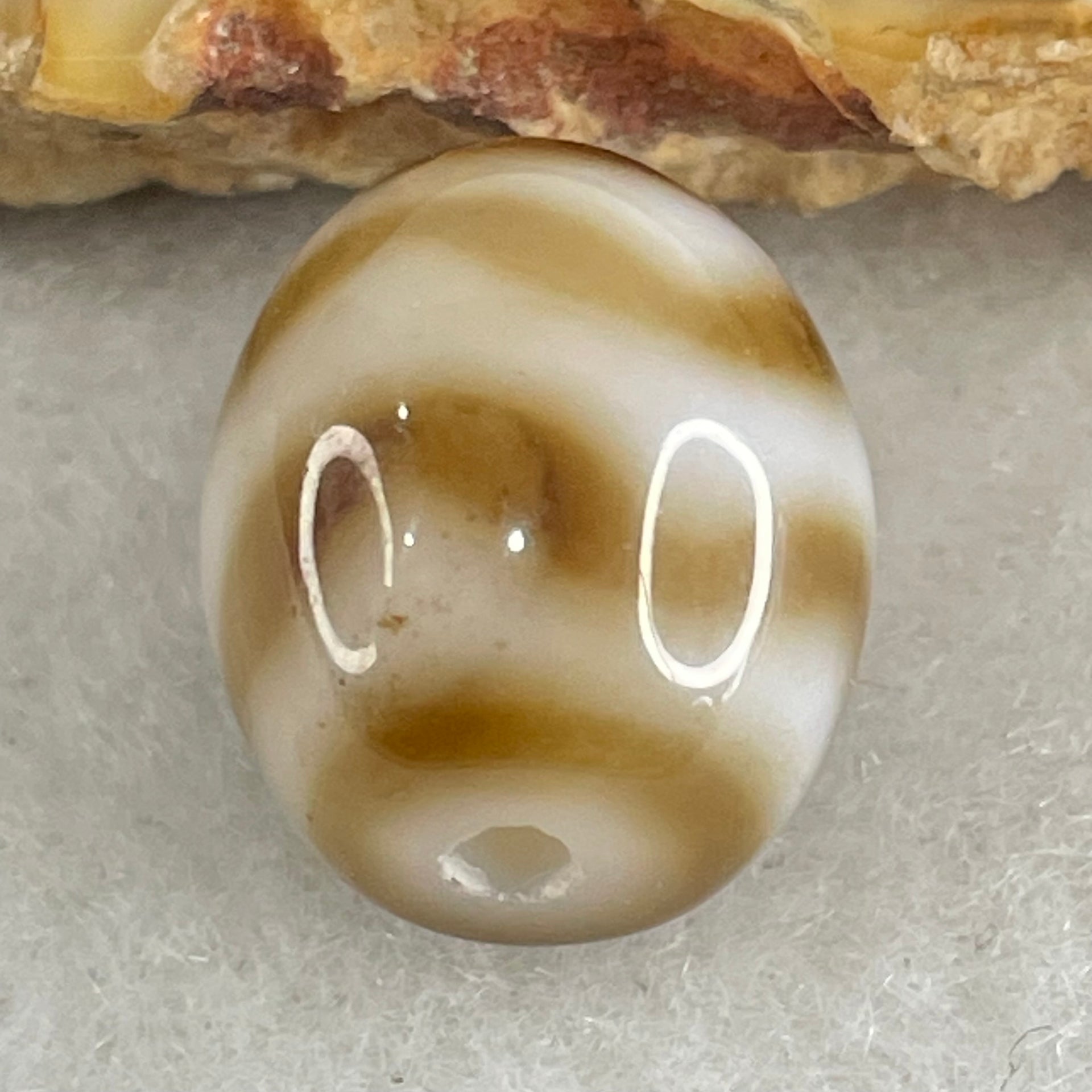 Natural Powerful Tibetan Old Oily Agate Water Wave Daluo Amulet (Tian Zhu) Dzi Bead 2.81g 13.5 by 12.1mm - Huangs Jadeite and Jewelry Pte Ltd