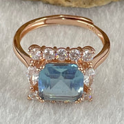 Natural Aquamarine with Crystals in S925 Sliver Rose Gold Color Ring (Adjustable Size) 2.90g 8.7 by 8.2 by 3.0mm - Huangs Jadeite and Jewelry Pte Ltd
