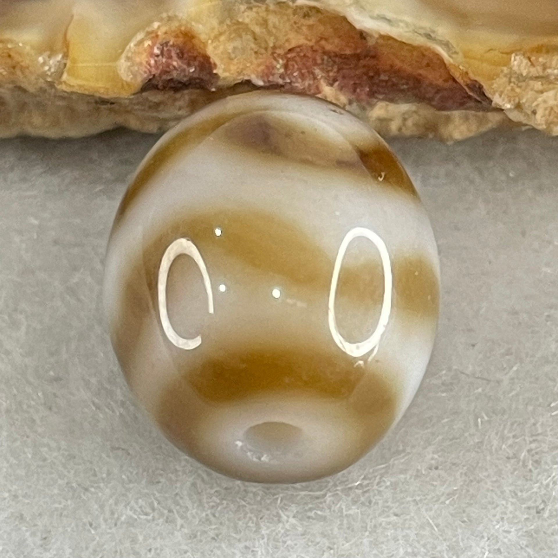 Natural Powerful Tibetan Old Oily Agate Water Wave Daluo Amulet (Tian Zhu) Dzi Bead 2.81g 13.5 by 12.1mm - Huangs Jadeite and Jewelry Pte Ltd
