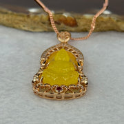 Natural Yellow Amber Guan Yin with Crystals in Silver Rose Gold Color Necklace 7.81g 16.5 by 8.1 by 3.0mm - Huangs Jadeite and Jewelry Pte Ltd