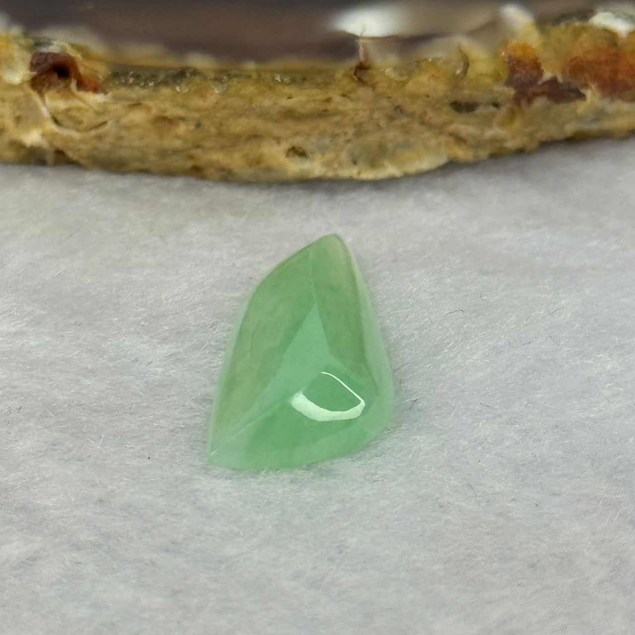 Type A Semi Icy Apple Green Jadeite Jade Stone For Setting 7.35ct 22.9 by 9.8 by 4.6mm - Huangs Jadeite and Jewelry Pte Ltd