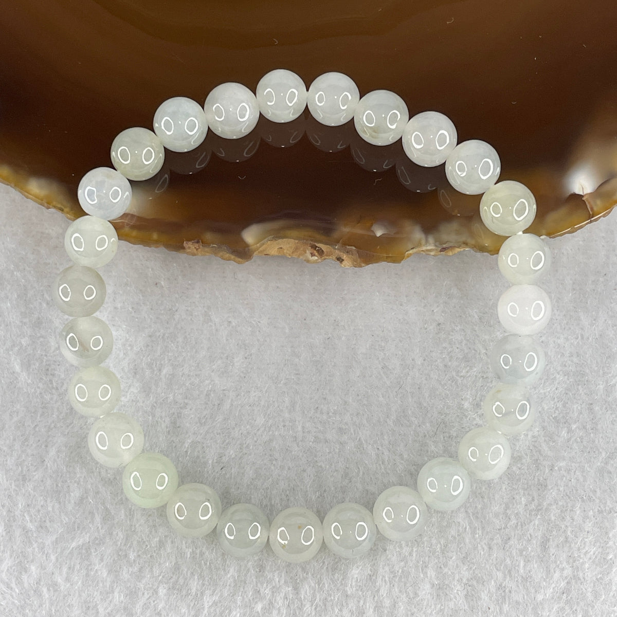 Natural Type A Semi-Icy Faint Green & Brownish Jadeite Bead Bracelet | Untreated Dual-Tone Fei Cui Stretch Bracelet (13.20g | 14.5cm Wrist | 6.7mm | 27 Beads)