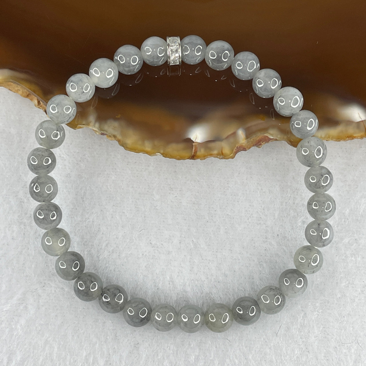 Natural Type A Wuji Grey Jadeite Bracelet | 15cm 5.9mm Round Genuine Charcoal Black-Grey Jade Bead Minimalist Strand (10.64g, 31 Beads)