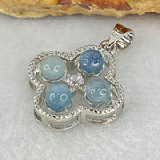 Above Average Grade Rare Natural Blue Dumortierite Rutilated Quartz in S925 Four Leaf Clover Pendant 2.21g 4.0mm 4pcs - Huangs Jadeite and Jewelry Pte Ltd