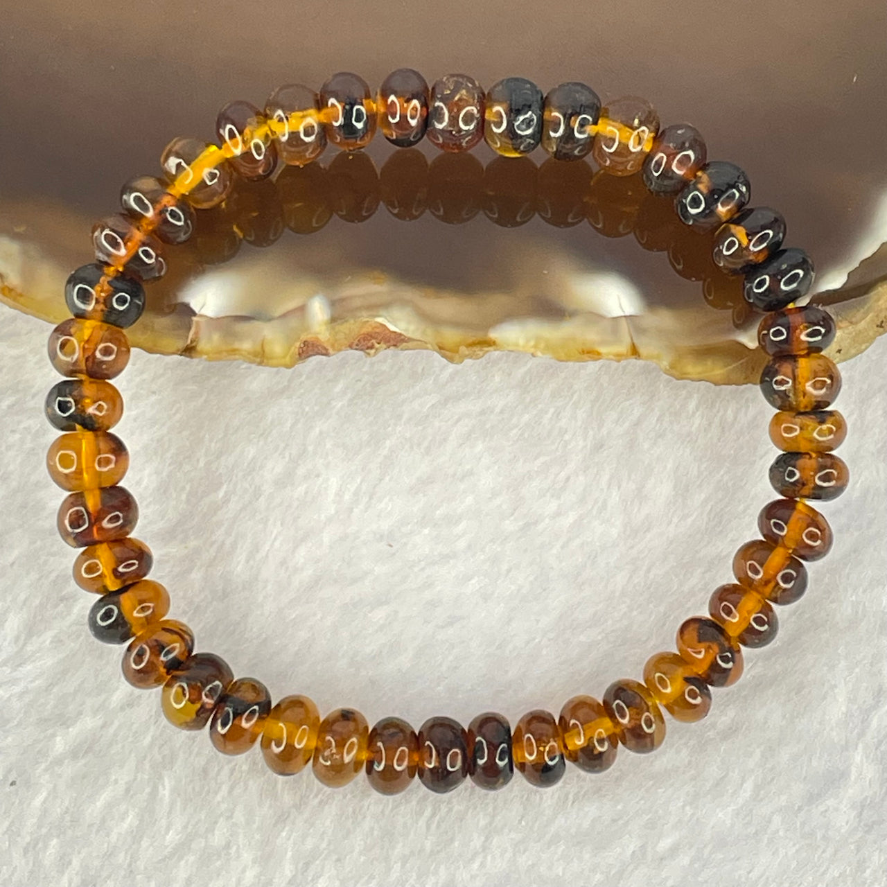 Natural Dark Brownish Yellow Medicine Amber Beads Bracelet 天然抚顺药珀手链 4.44g 15.5cm 7.2mm 42 Beads - Huangs Jadeite and Jewelry Pte Ltd