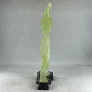 Natural Green Serpentine Javan Mynah Birds on Tree with Wooden Stand Display 388.9g 130.0 by 258.0 by 64.0mm - Huangs Jadeite and Jewelry Pte Ltd