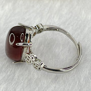 Natural Red Amber in S925 Sliver Ring (Adjustable Size) 2.57g 13.8 by 10.9 by 6.0mm - Huangs Jadeite and Jewelry Pte Ltd