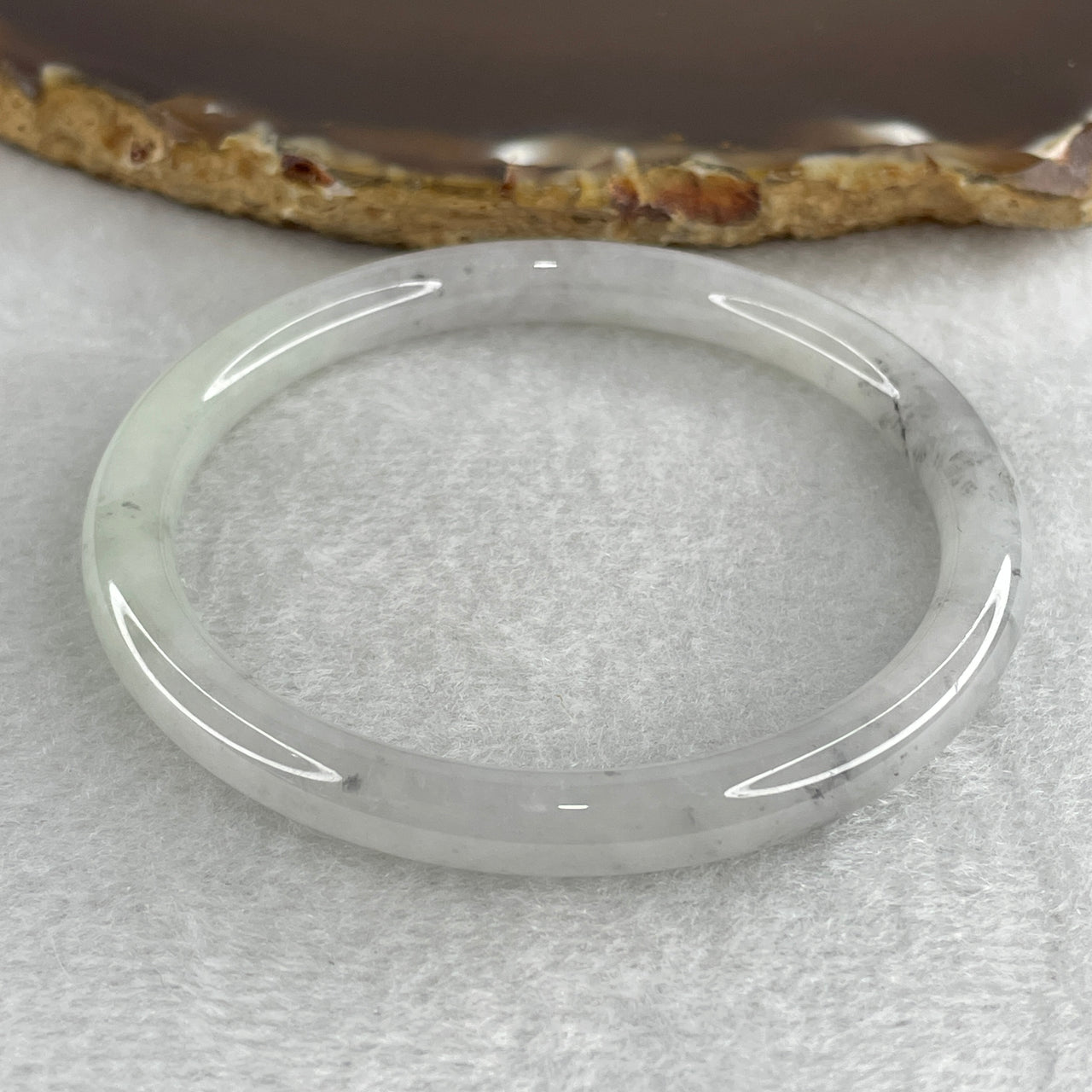 54.9mm Certified Genuine Type A Jadeite Bangle - Faint Green with Grey Natural Jadeite Jewelry - 22.27g Wide Untreated Jade Bracelet for Women 6.8x6.6mm Wide (Internal Lines)