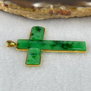 Type A Spicy Green Jade Jadeite Cross 18k Yellow Gold 4.09g 43.8 by 30.0 by 2.7mm - Huangs Jadeite and Jewelry Pte Ltd