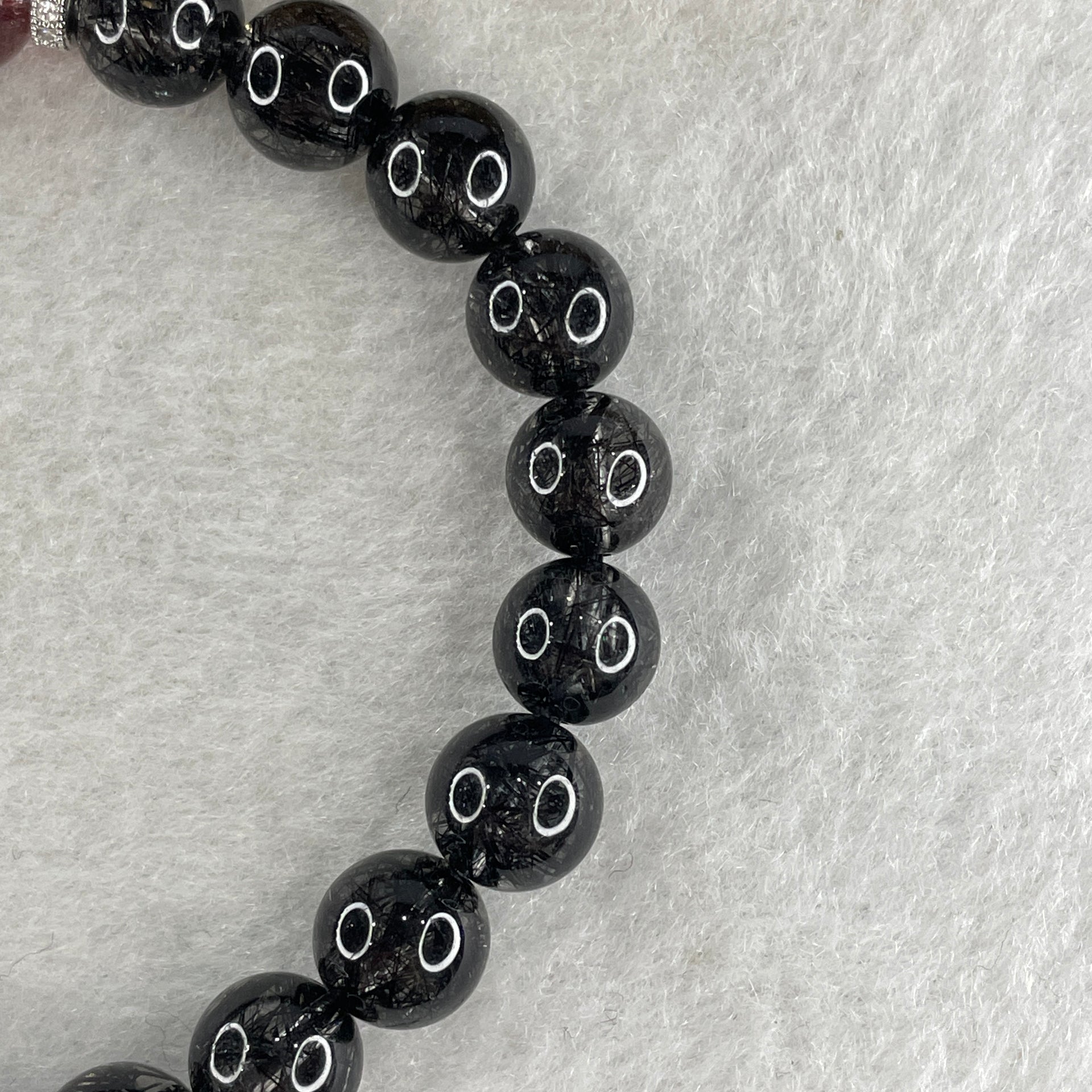 Natural Black Rutilated Quartz with Strawberry Quartz Beads Bracelet 17.79g 16cm 8.2mm 22Beads - 9.4mm 1Bead - Huangs Jadeite and Jewelry Pte Ltd