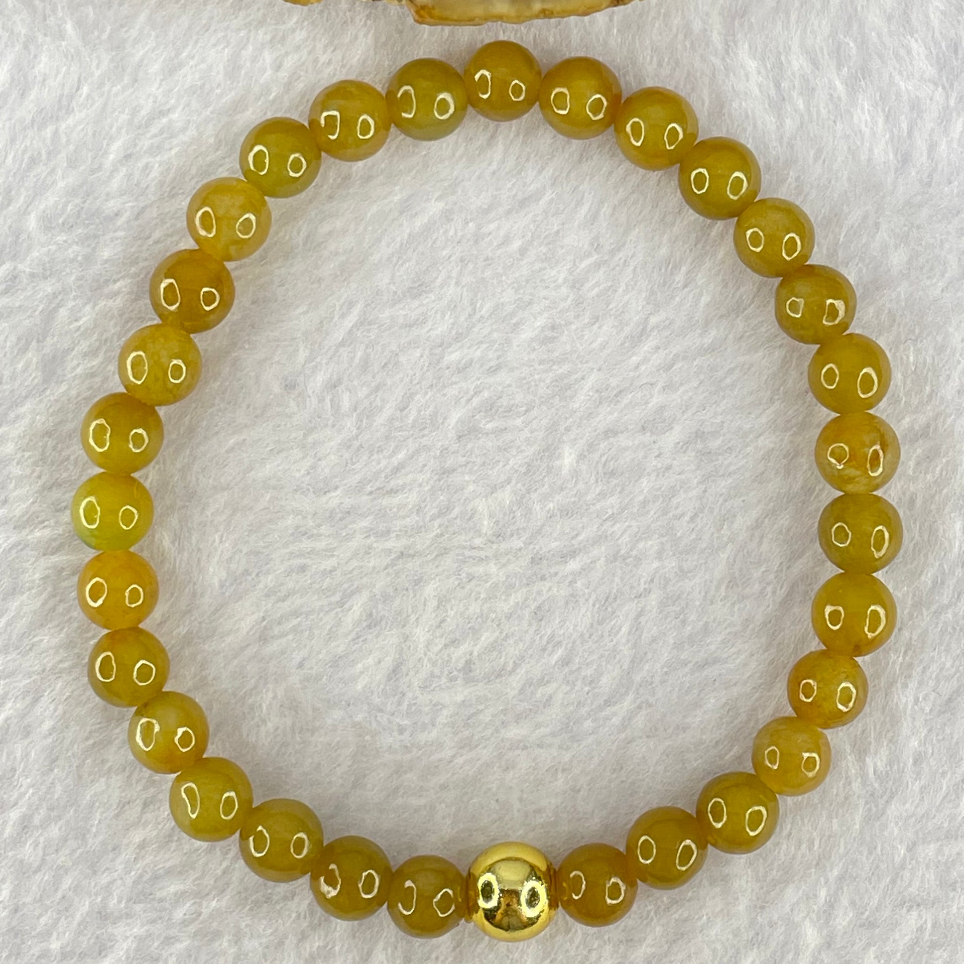 Type A Brownish Yellow Jadeite Beads Bracelet 15.55g 17.5cm 7.0mm 30 Beads (Burned) - Huangs Jadeite and Jewelry Pte Ltd