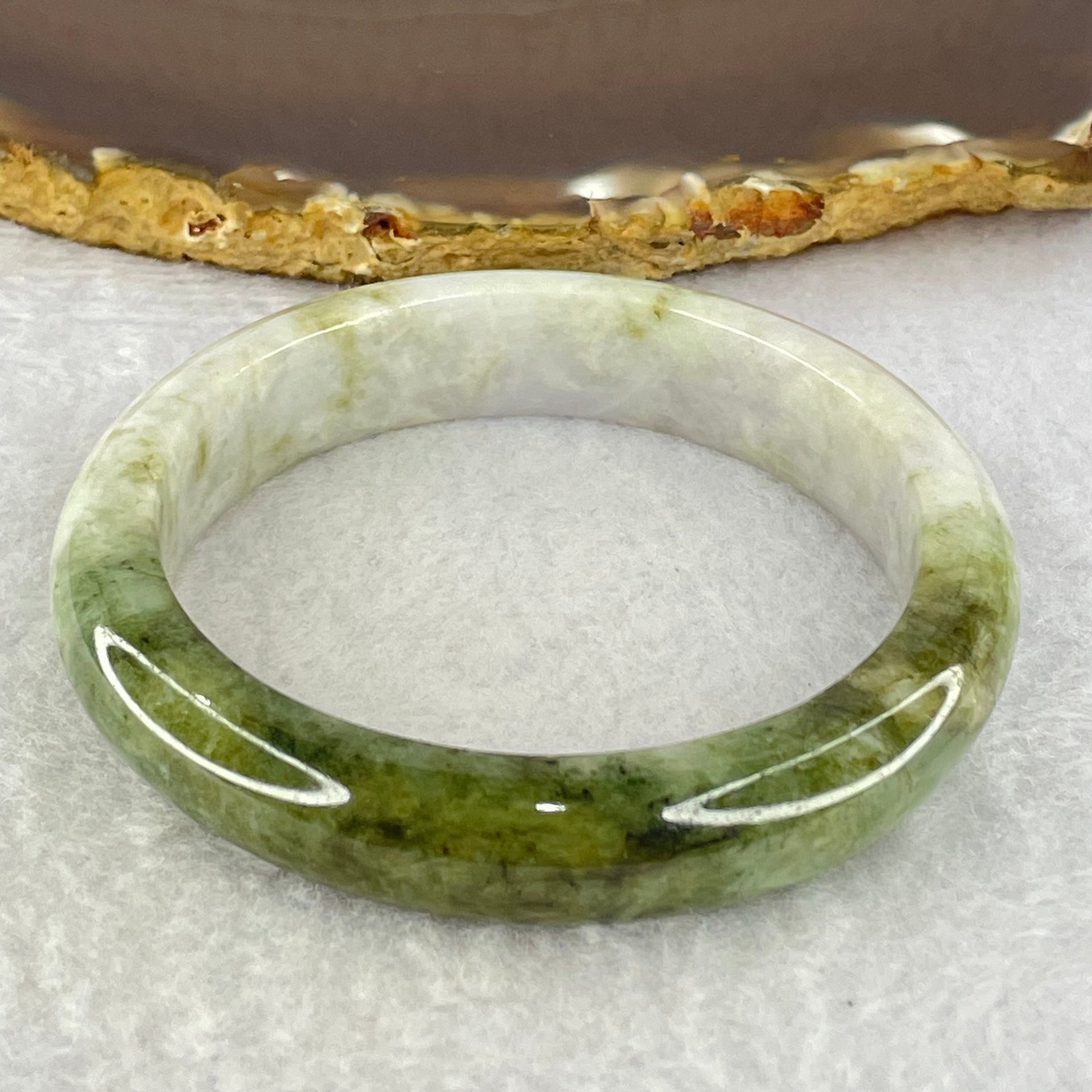 Type A Lavender Green and Moss Green Jadeite Bangle Internal Diameter 54.9mm 53.16g 12.9 by 8.7mm (Internal Lines) - Huangs Jadeite and Jewelry Pte Ltd