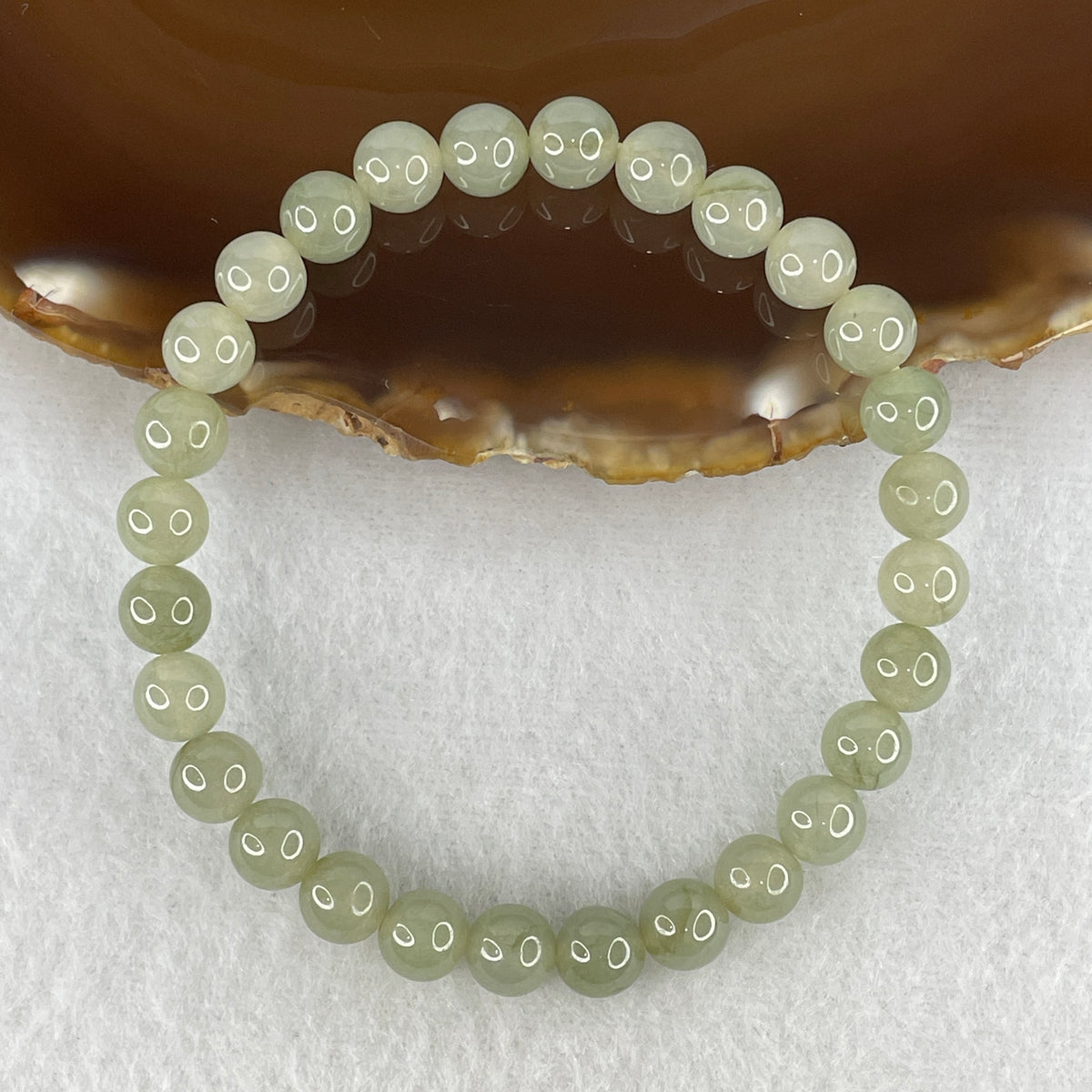 Natural Type A Yellowish Green Jadeite Beads Bracelet | 17cm Strand of 28 Beads 7.2mm (17.83g |  Heart & Solar Plexus Chakra Harmony, Abundance & Vitality Shield)