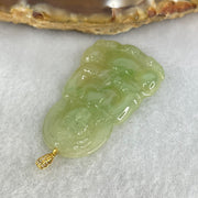18K Yellow Gold Type A Icy Light Green Jadeite Guan Yin Pendant 4.00g 33.8 by 21.1 by 3.5mm - Huangs Jadeite and Jewelry Pte Ltd
