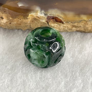 Natural Type A Lao Keng Old Mine Green with Light Green Jadeite Flora Carving Bead Charm 1.38g 10.7mm - Huangs Jadeite and Jewelry Pte Ltd