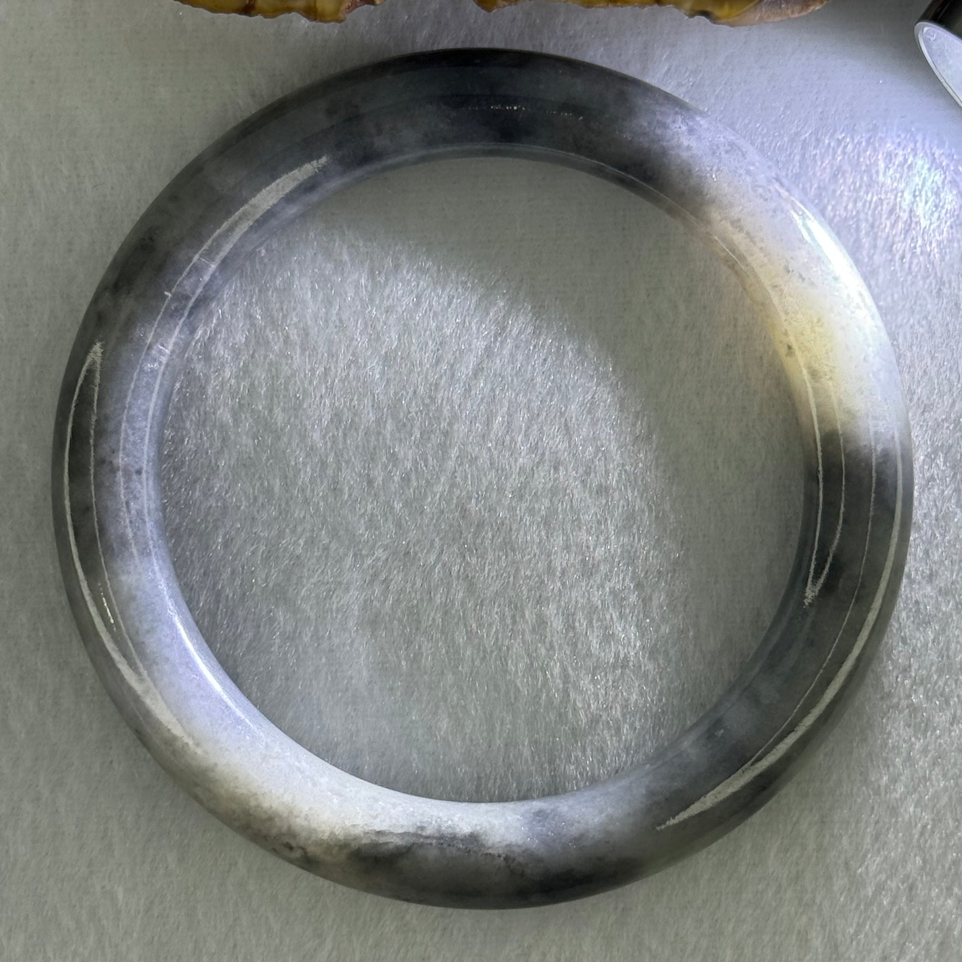 Type A Grey Piao Hua Jadeite Bangle Internal Diameter 57.8mm 52.77g 10.0 by 9.9mm (Very slight Internal Line) - Huangs Jadeite and Jewelry Pte Ltd