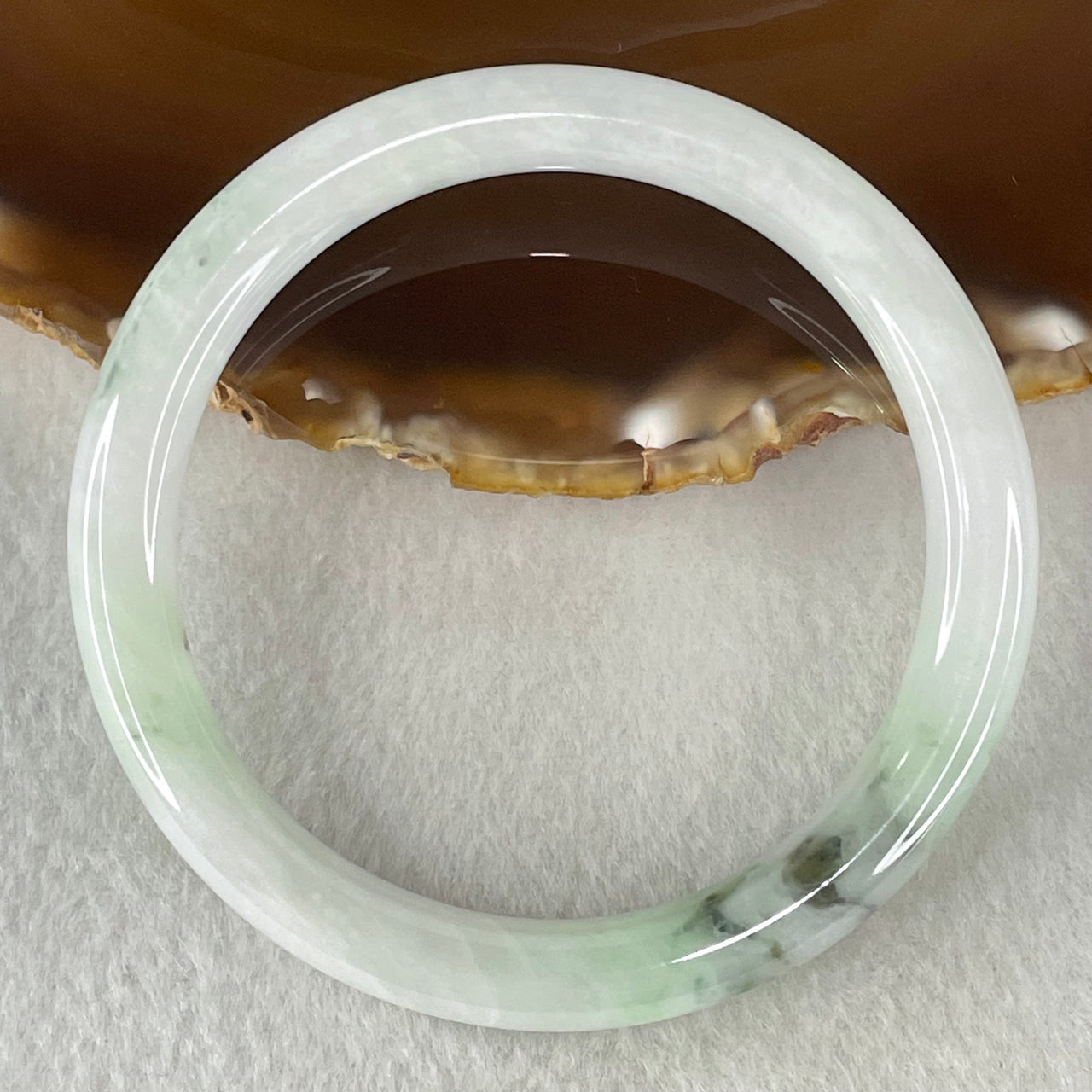 Type A Light Green with Blueish Green piao Hua Floral Jadeite Bangle 37.84g Inner Diameter 57.7mm 8.6 by 9.0mm (Internal Lines) - Huangs Jadeite and Jewelry Pte Ltd