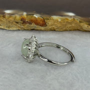 Type A Semi Icy Light Green Jadeite with Crystals in S925 Sliver Ring (Adjustable Size) 2.68g 8.7 by 6.7 by 3.5mm - Huangs Jadeite and Jewelry Pte Ltd