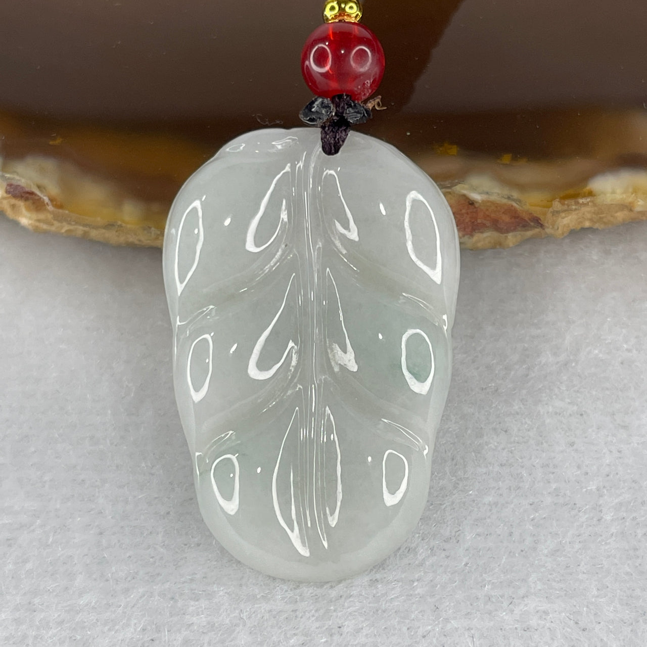 Type A Faint Green Lavender Jadeite Leaf Pendent 6.90g 31.7 by 21.4 by 4.0mm - Huangs Jadeite and Jewelry Pte Ltd
