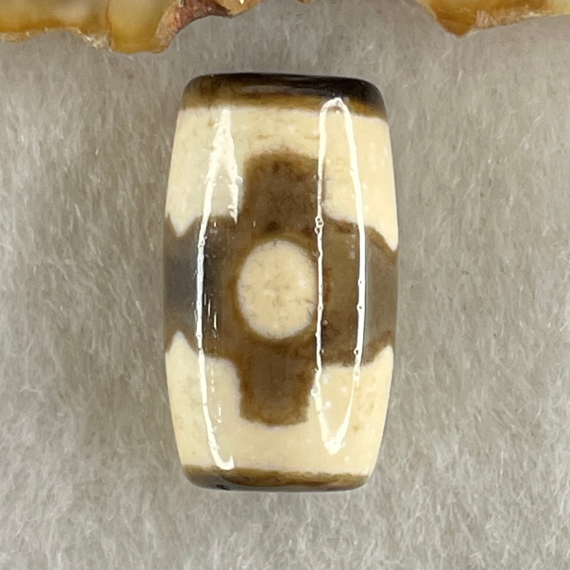 Natural Powerful Tibetan Old Oily Agate 3 Eyes Dzi Bead Heavenly Master (Tian Zhu) 三眼天诛 3.66g 18.7 by 10.7mm - Huangs Jadeite and Jewelry Pte Ltd