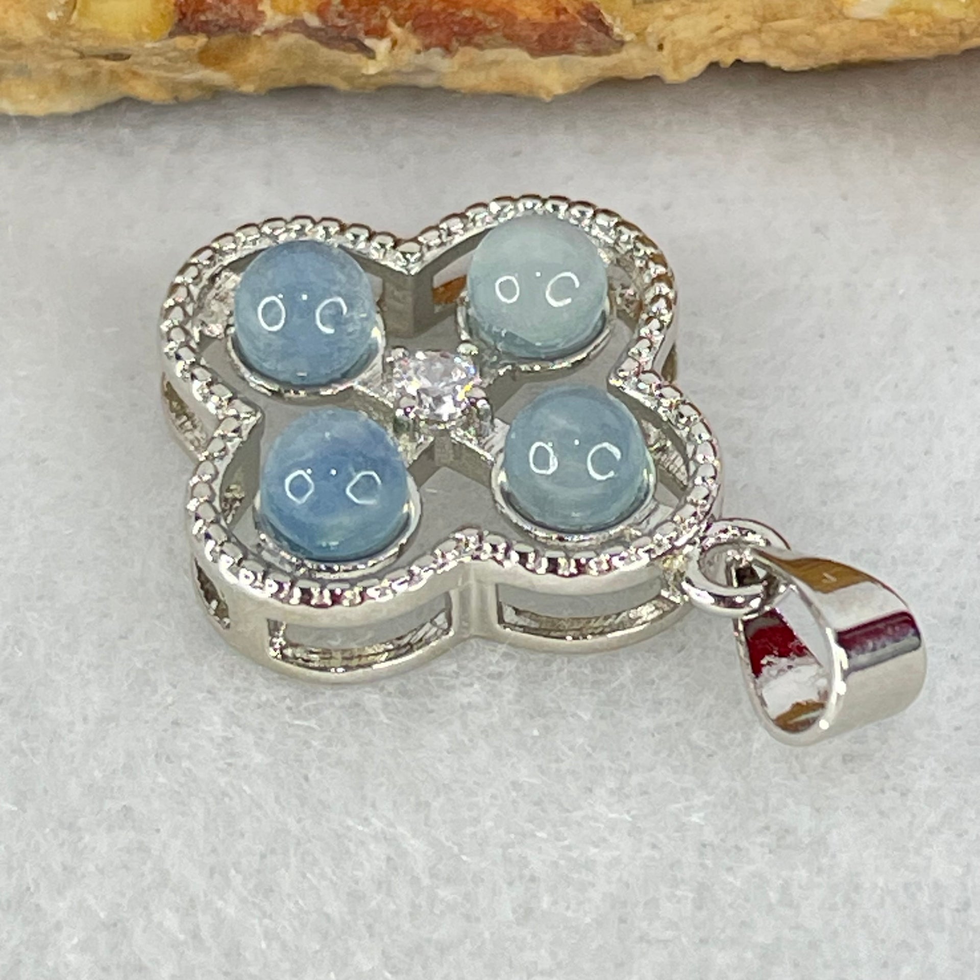 Above Average Grade Rare Natural Blue Dumortierite Rutilated Quartz in S925 Four Leaf Clover Pendant 2.19g 4.0mm 4pcs - Huangs Jadeite and Jewelry Pte Ltd