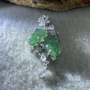 Natural Type A Icy Blueish Green Jadeite Double Leaf Pendant in S925 Silver |  (4.97g | 14.5 x 9.5 x 1.5mm | Double Growth & Executive Success Anchor, Feng Shui Prosperity & Harmony Pendant) - Huangs Jadeite and Jewelry Pte Ltd