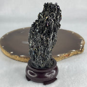 Natural Black Moissanite Rough Display wit Wooden Stand 140.35g 71.7 by 47.5 by 108.5mm - Huangs Jadeite and Jewelry Pte Ltd