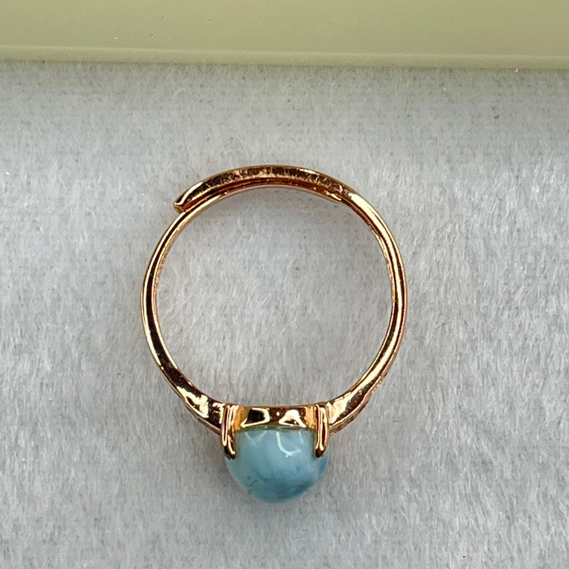 Natural Larimar in S925 Silver Rose Gold Color Ring (Adjustable Size) 2.28g 10.0 by 8.1 by 5.5mm - Huangs Jadeite and Jewelry Pte Ltd