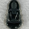 Type A Semi Translucent Very Dark Green to Black Jadeite Buddha in 925 Silver Necklace with Crystals 11.6g by 34.6 by 19.0 by 8.4mm - Huangs Jadeite and Jewelry Pte Ltd