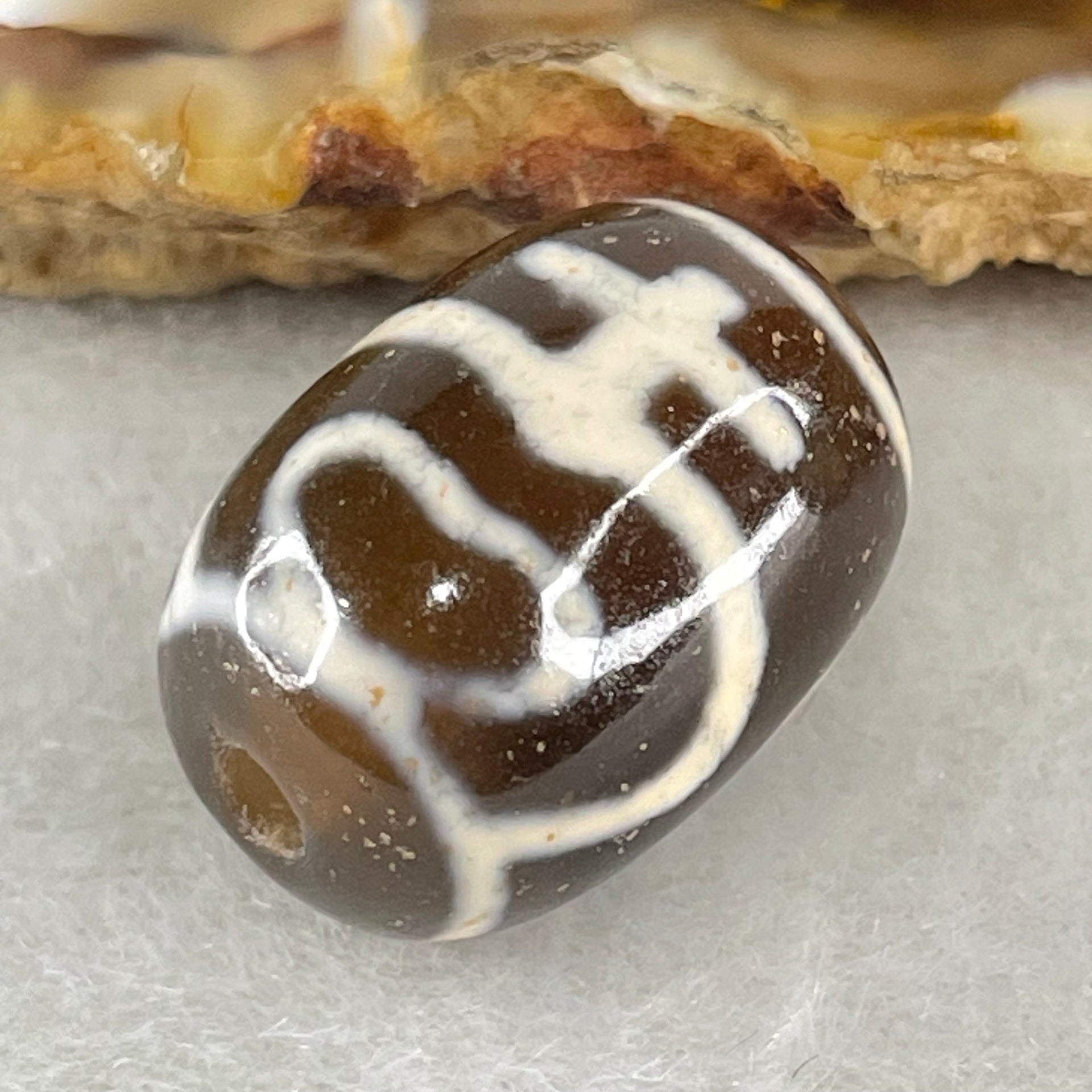 Natural Powerful Tibetan Old Oily Agate Double Nectar Vessel Dzi Bead Heavenly Master (Tian Zhu) 花蜜容器眼天珠 5.57g 17.6 by 12.8mm - Huangs Jadeite and Jewelry Pte Ltd