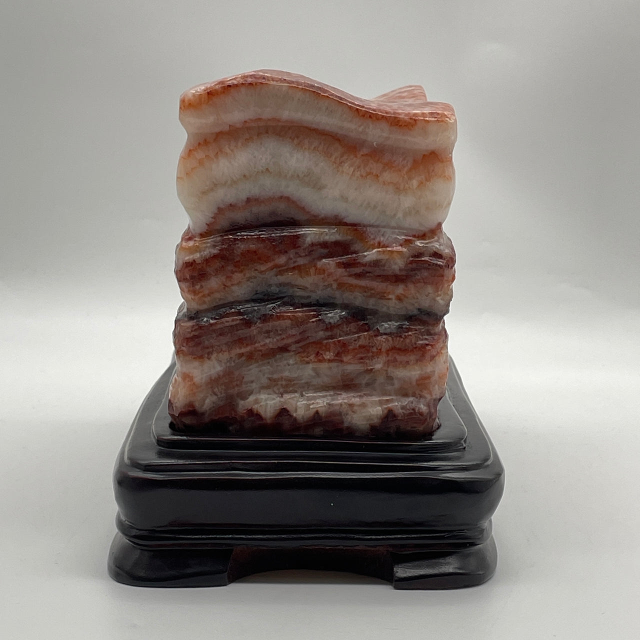 Natural Pork Belly Stone Red Calcite Display with Wooden Stand 5,479.5g 245.0 by 120.0 by 145.0mm