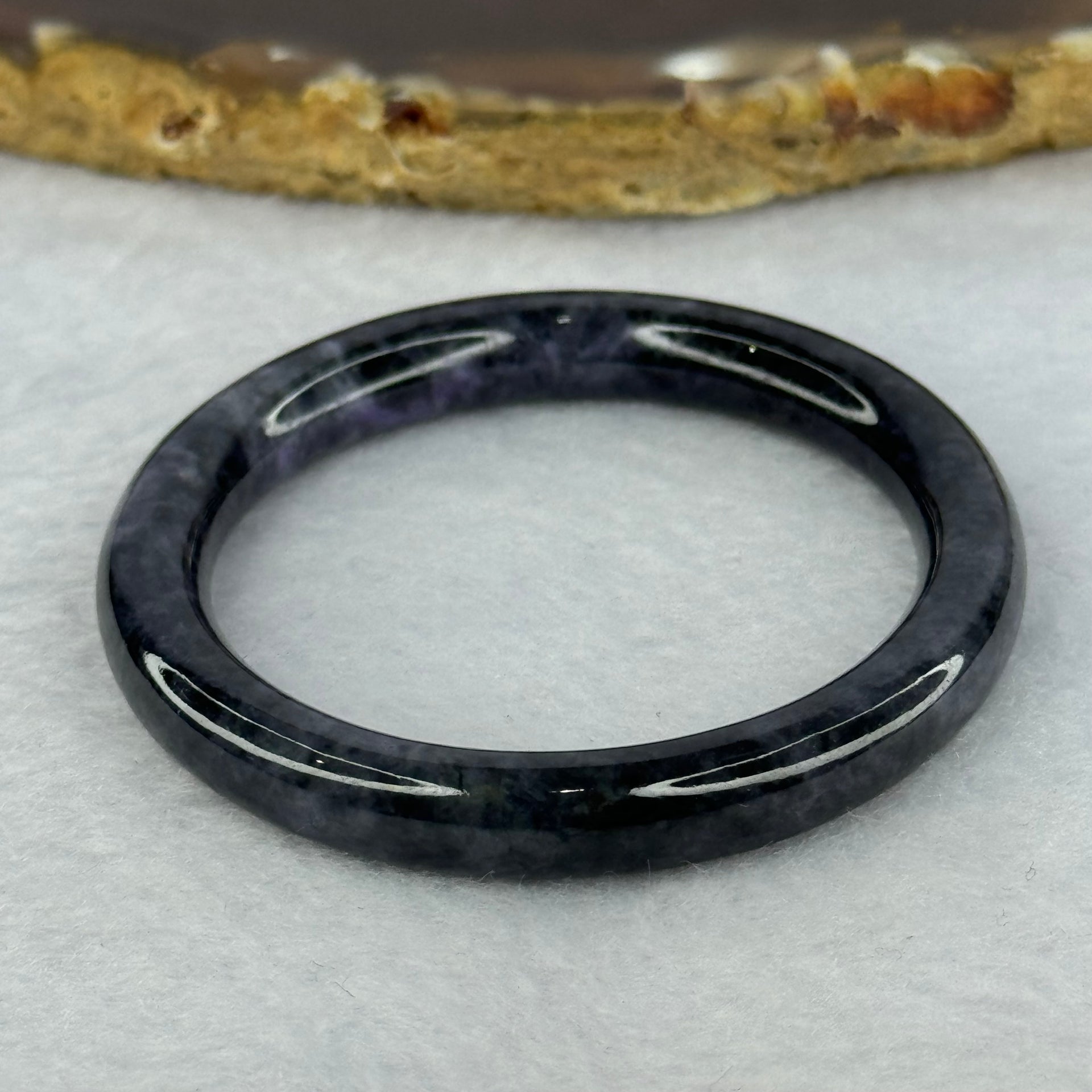 Type A Black Grey Wuji Jadeite Baby Bangle 16.33g Internal Diameter 39.8mm 6.7 by 6.4mm - Huangs Jadeite and Jewelry Pte Ltd