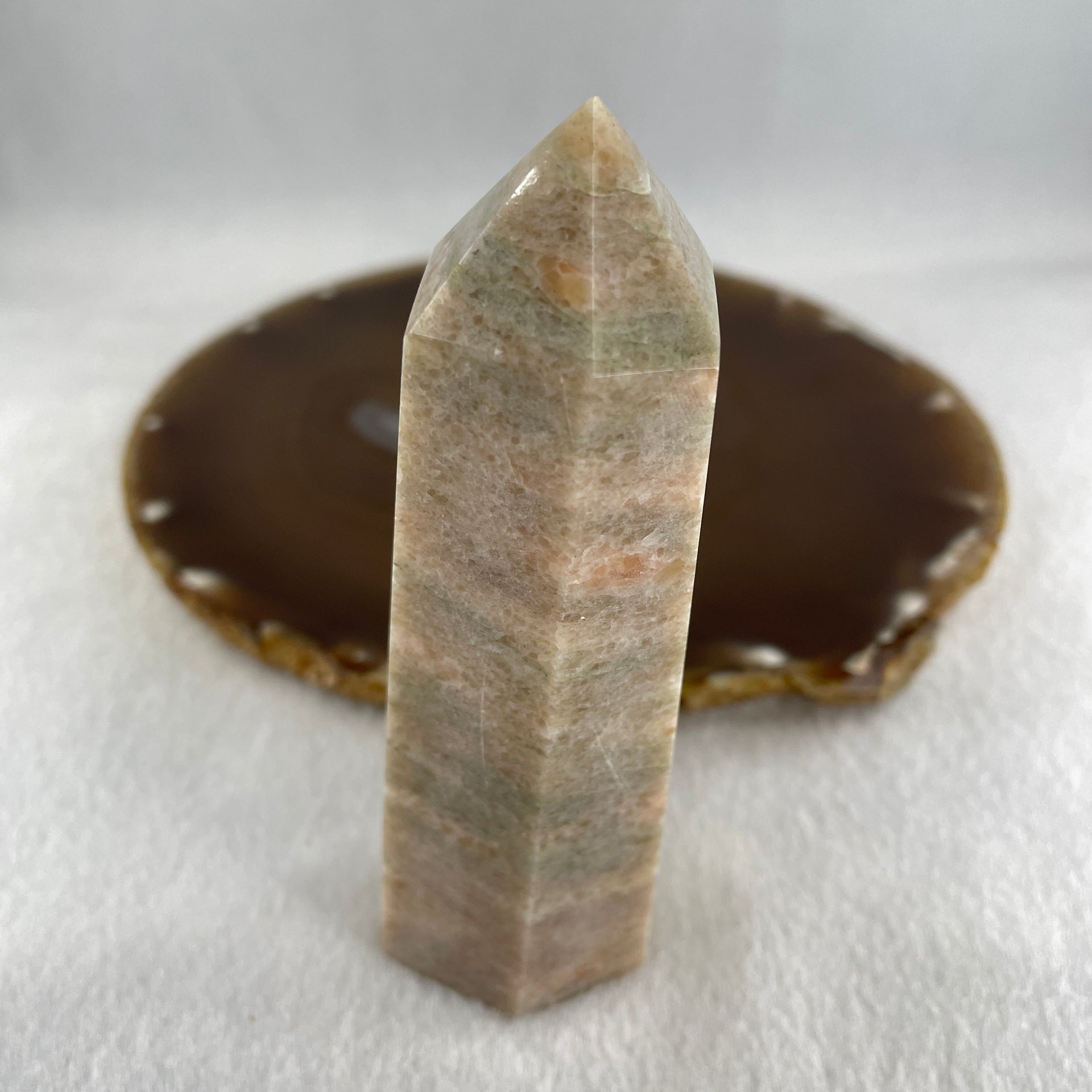 Natural Grey Orange Calcite Quartz Tower Display 180.49g 101.4 by 36.5 by 32.1mm - Huangs Jadeite and Jewelry Pte Ltd