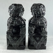 Black Pair of Fu Gou with Wooden Stand Display 5,365.5g Each about 110.0 by 15.0 by 230.0mm - Huangs Jadeite and Jewelry Pte Ltd