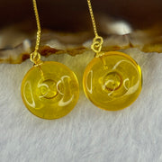 Natural Golden Yellow Amber Ping An Kou Donut Silver in Gold Color Earrings 2.36g 15.0 by 6.7mm - Huangs Jadeite and Jewelry Pte Ltd