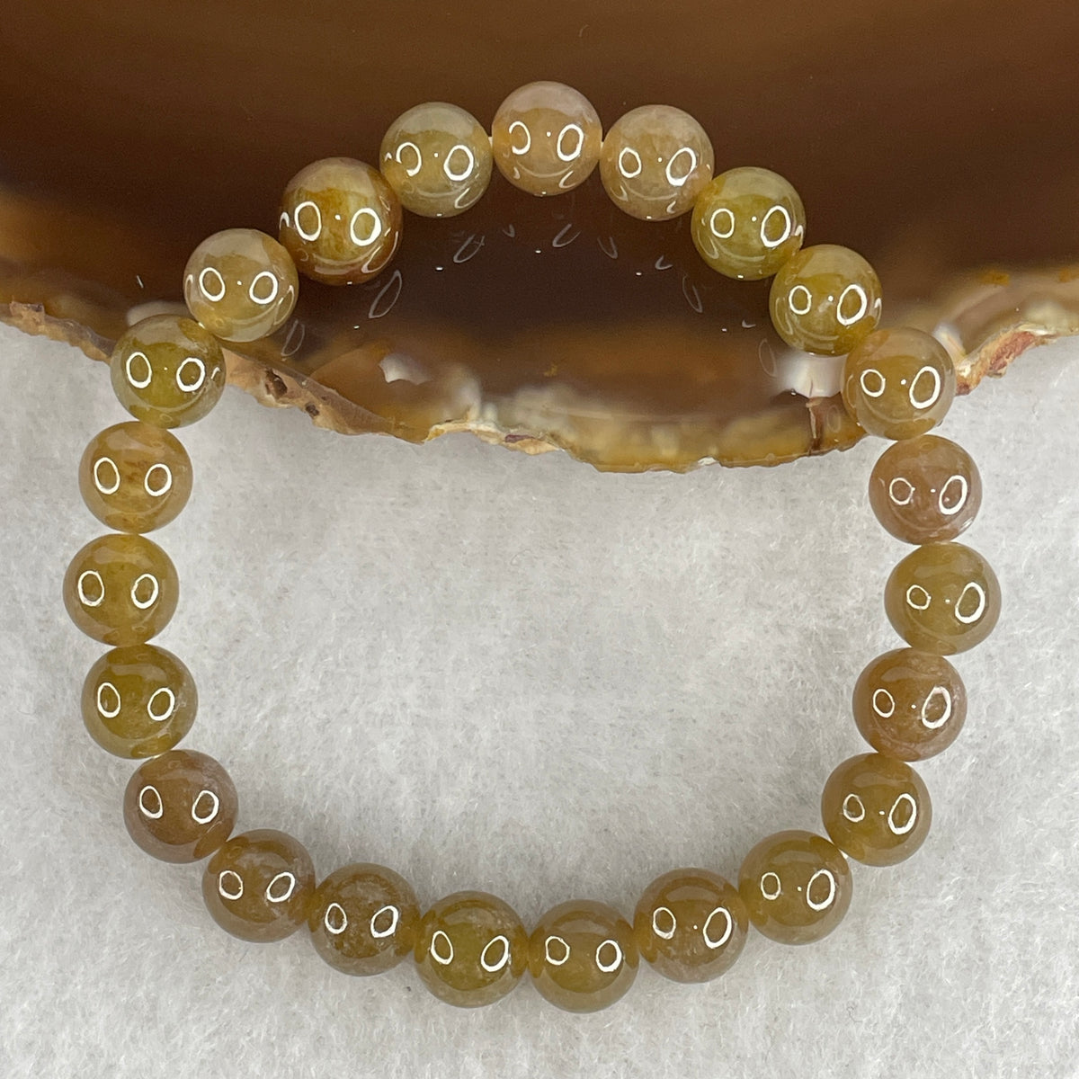 Natural Type A Brownish Green Jadeite Beads Bracelet | 13.5cm 23 Beads 7.8mm (13.80g |Grounding Stability, Heart Harmony & Earth-Wood Abundance)