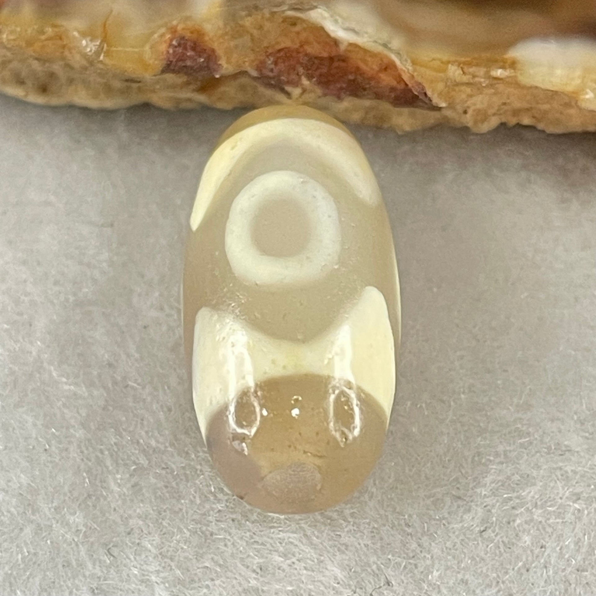Natural Powerful Tibetan Old Oily Agate 3 Eyes Dzi Bead Heavenly Master (Tian Zhu) 三眼天诛 2.86g 20.1 by 9.9mm - Huangs Jadeite and Jewelry Pte Ltd