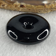 Type A Opaque Black Omphacite Jadeite Ping An Kou Donut Pendant 20.70g 33.0 by 8.9mm - Huangs Jadeite and Jewelry Pte Ltd