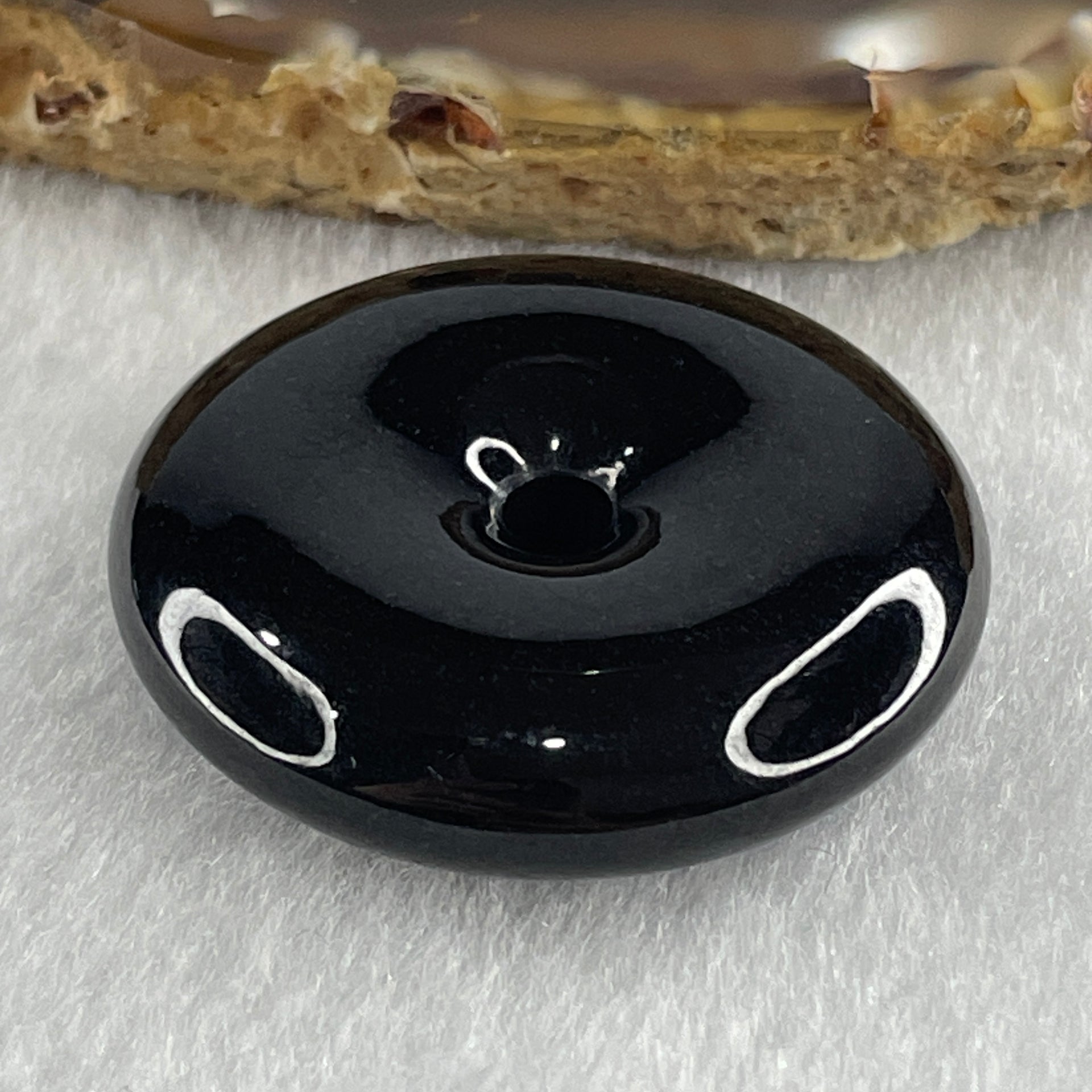 Type A Opaque Black Omphacite Jadeite Ping An Kou Donut Pendant 20.70g 33.0 by 8.9mm - Huangs Jadeite and Jewelry Pte Ltd