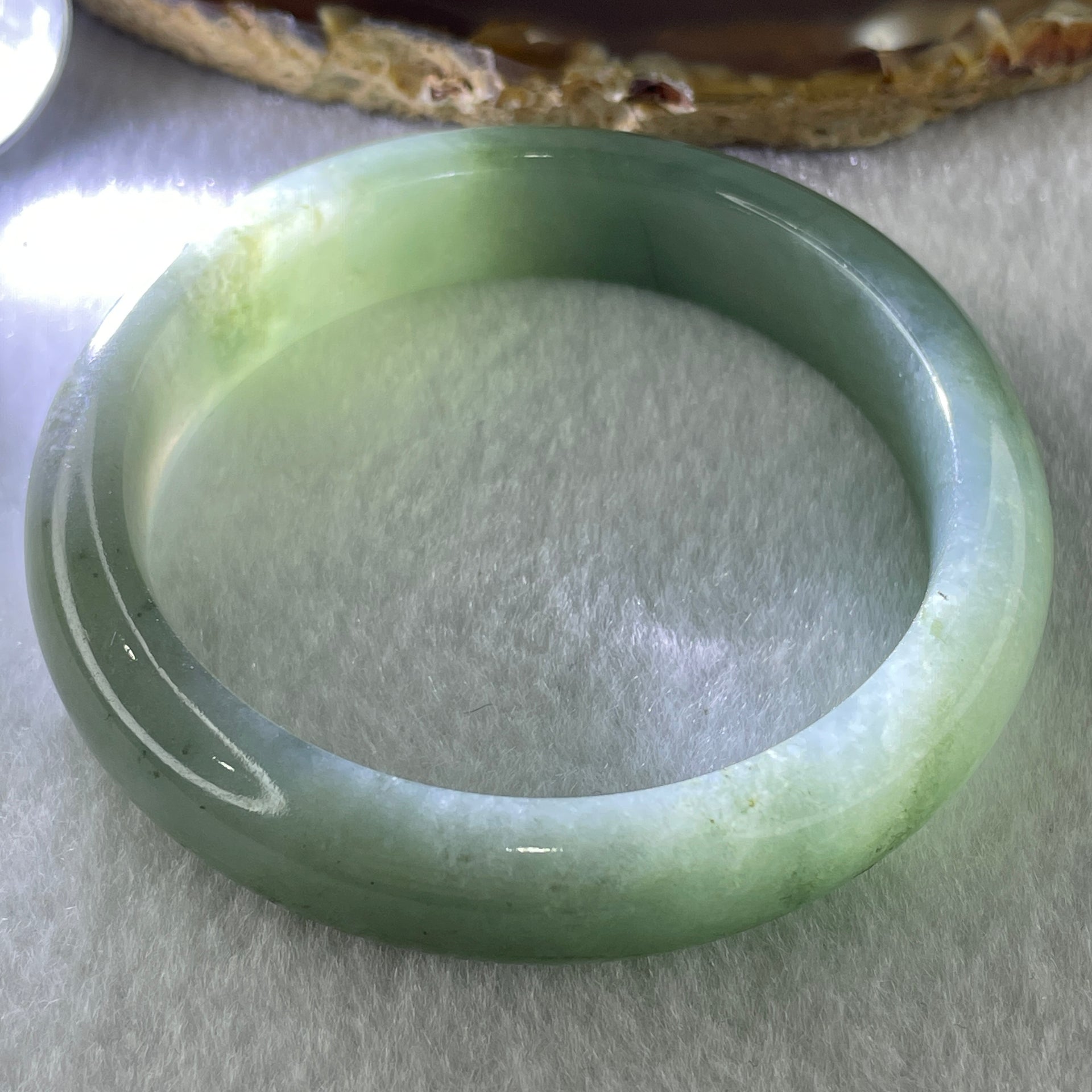 Natural Type A Jelly Green Jadeite Bangle 47.56g Inner Diameter 52.8mm 12.2 by 7.8mm (External and Internal Lines) - Huangs Jadeite and Jewelry Pte Ltd